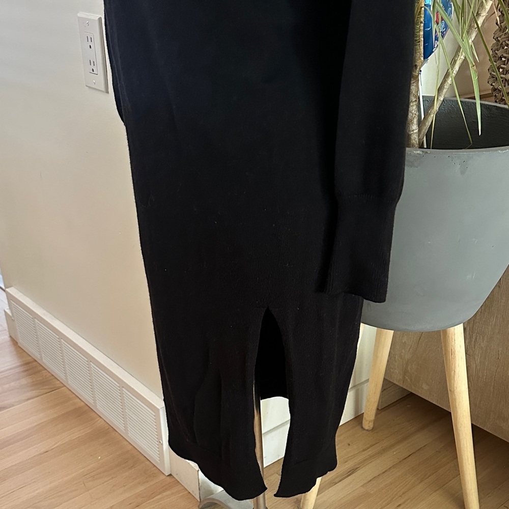 Wilfred by Aritzia Cyprie Black V-Neck Merino Wool Dress with Slit - Size Small - Picture 6 of 11